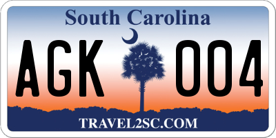 SC license plate AGK004