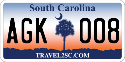 SC license plate AGK008