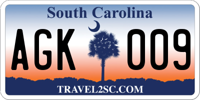 SC license plate AGK009