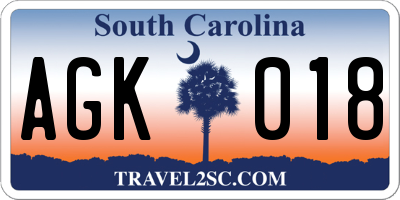 SC license plate AGK018