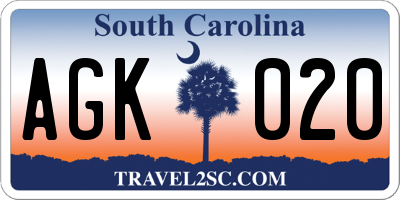 SC license plate AGK020