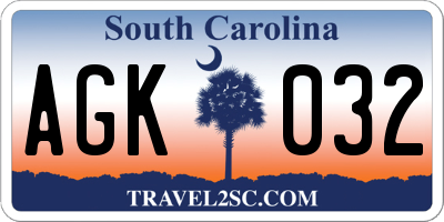 SC license plate AGK032