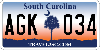 SC license plate AGK034