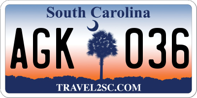SC license plate AGK036