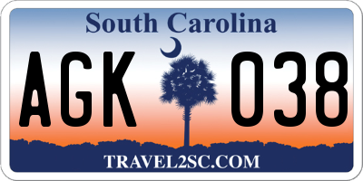 SC license plate AGK038