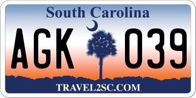 SC license plate AGK039