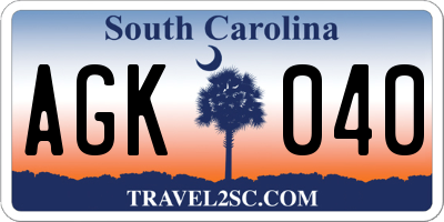 SC license plate AGK040