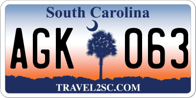 SC license plate AGK063