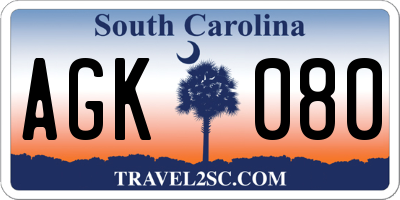 SC license plate AGK080