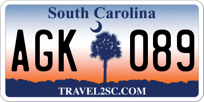 SC license plate AGK089