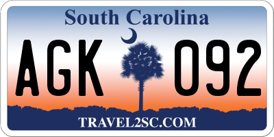 SC license plate AGK092