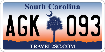 SC license plate AGK093