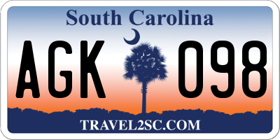 SC license plate AGK098