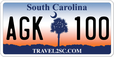 SC license plate AGK100