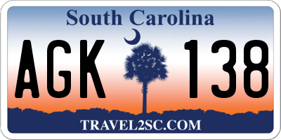 SC license plate AGK138