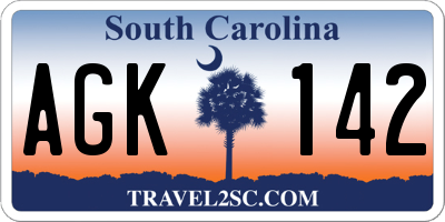 SC license plate AGK142