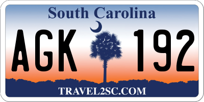 SC license plate AGK192