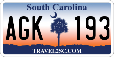 SC license plate AGK193