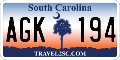 SC license plate AGK194