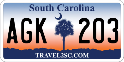SC license plate AGK203