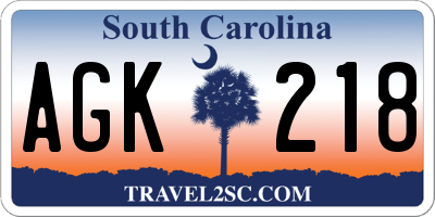 SC license plate AGK218