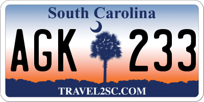 SC license plate AGK233