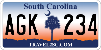 SC license plate AGK234