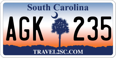 SC license plate AGK235