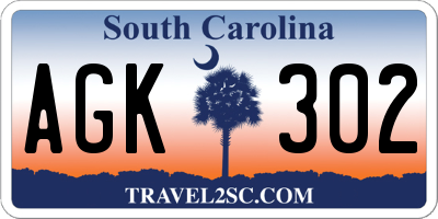 SC license plate AGK302