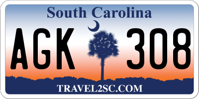 SC license plate AGK308