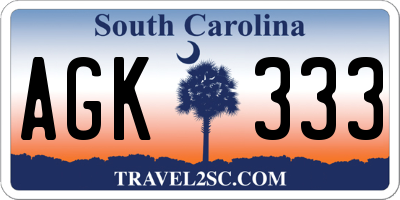 SC license plate AGK333