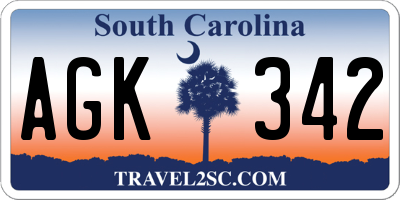 SC license plate AGK342
