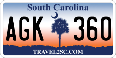 SC license plate AGK360