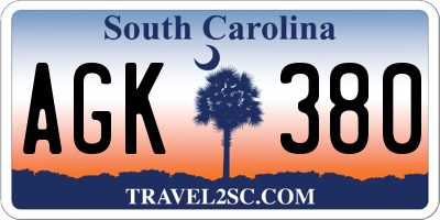 SC license plate AGK380