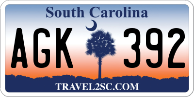 SC license plate AGK392