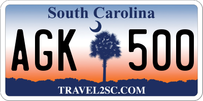 SC license plate AGK500