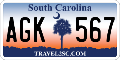 SC license plate AGK567