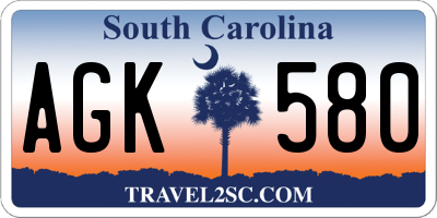 SC license plate AGK580