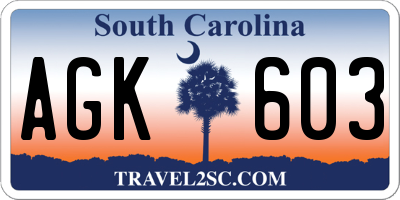 SC license plate AGK603