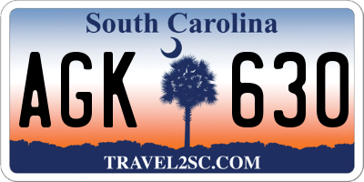 SC license plate AGK630