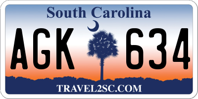 SC license plate AGK634