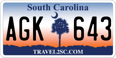 SC license plate AGK643