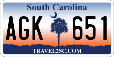SC license plate AGK651