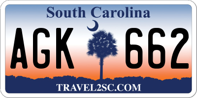 SC license plate AGK662