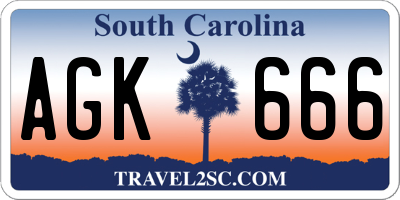 SC license plate AGK666