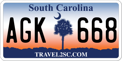 SC license plate AGK668