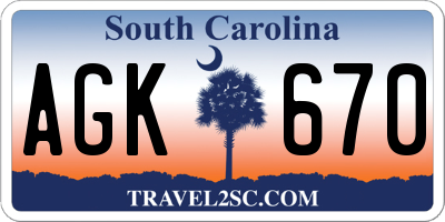SC license plate AGK670