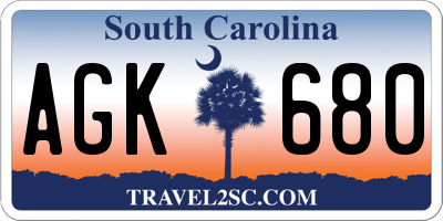 SC license plate AGK680