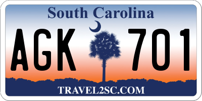 SC license plate AGK701