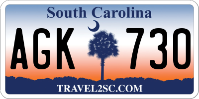 SC license plate AGK730